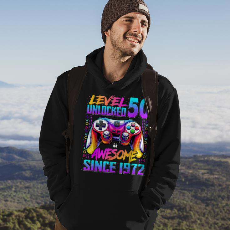 Level 50 Unlocked Awesome Since 1972 50Th Birthday Gaming Hoodie Lifestyle
