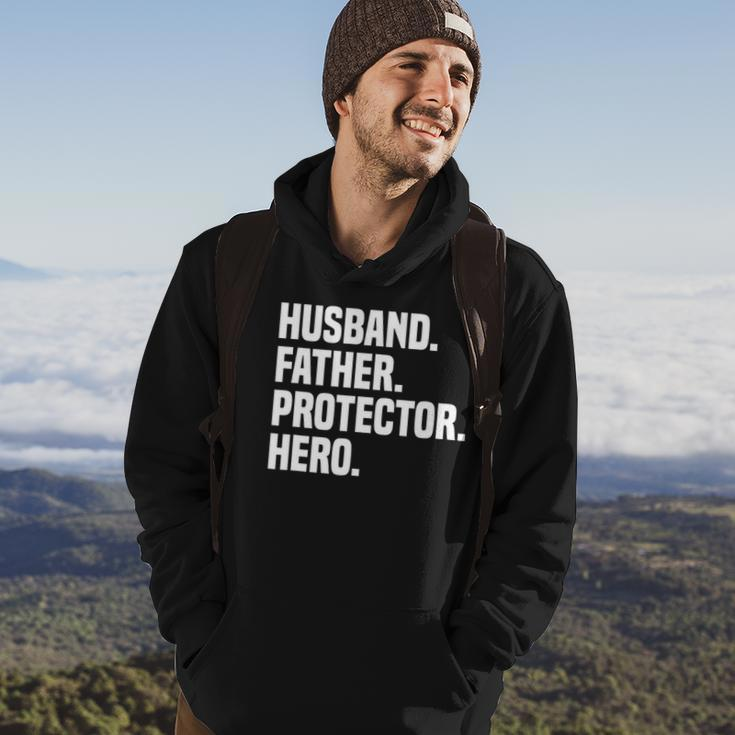Mens Husband Father Protector Hero Funny Fathers Day Hoodie Lifestyle
