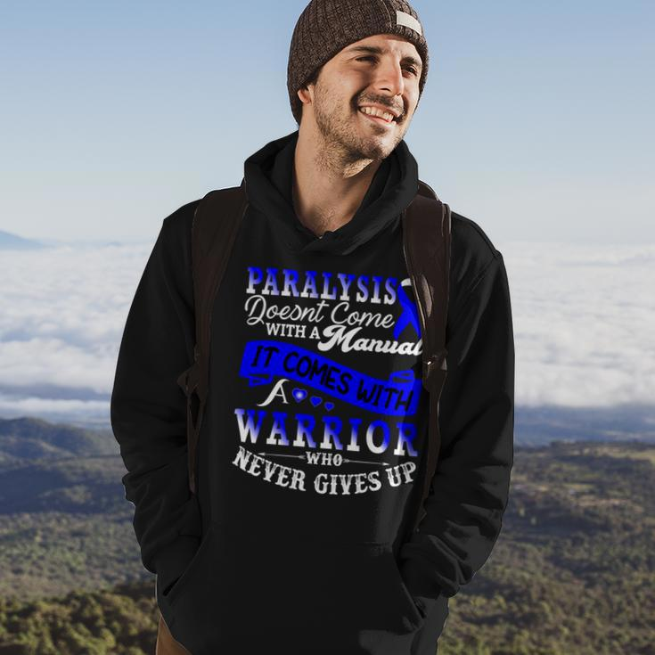 Paralysis Doesnt Come With A Manual It Comes With A Warrior Who Never Gives Up Blue Ribbon Paralysis Paralysis Awareness Hoodie Lifestyle