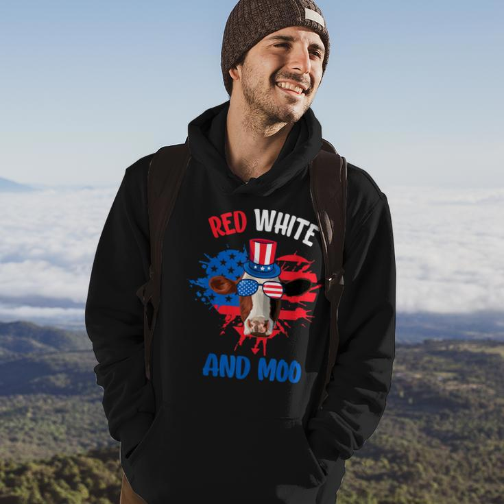 Red White And Moo Patriotic Cow Farmer 4Th Of July Hoodie Lifestyle