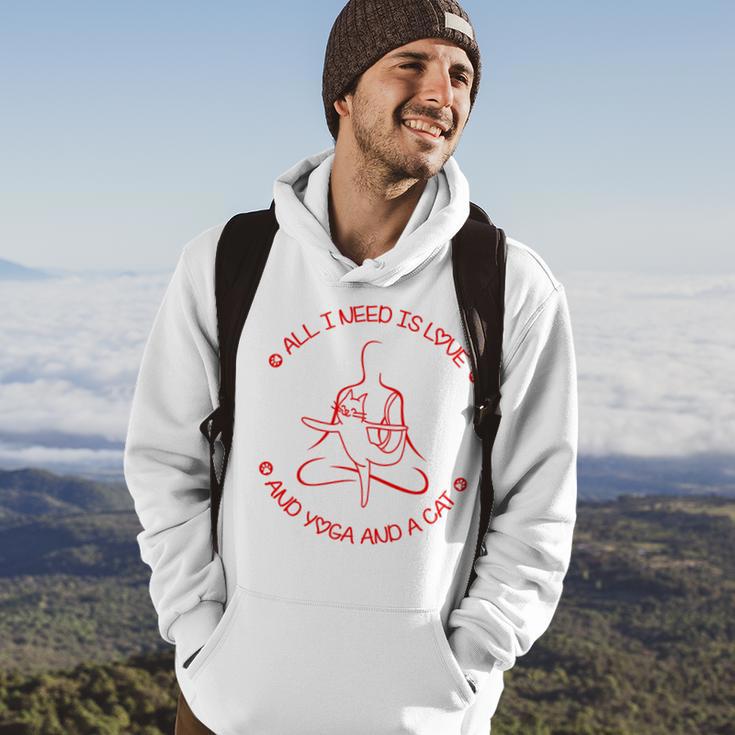 All I Need Is Love And Yoga And A Cat Lovers Gift For Yoga Lovers Red Hoodie Lifestyle