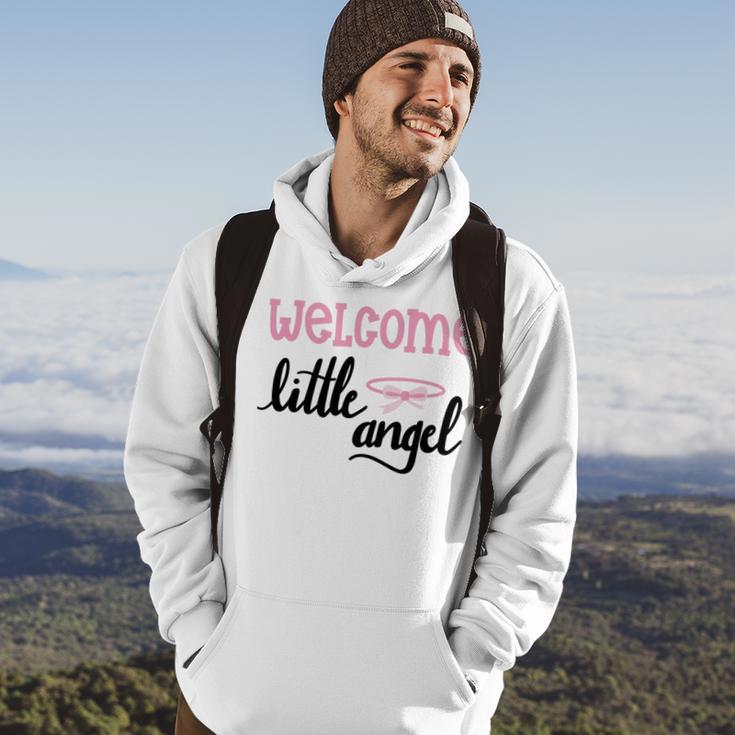 Baby Shower Text Design Welcome Little Angel Hoodie Lifestyle