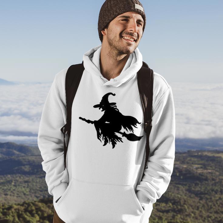 Halloween Scary Old Witch On Broom Art Design Pattern Hoodie Lifestyle