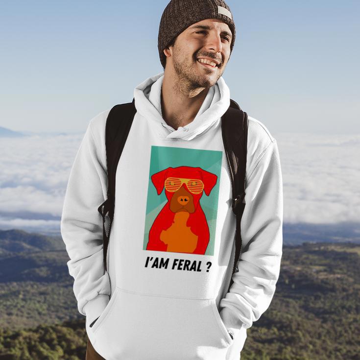 I Am Feral Coll Red Dog Hoodie Lifestyle