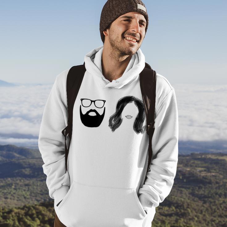 Man With Beard And Glasses With Woman Wavy Hair Hoodie Lifestyle