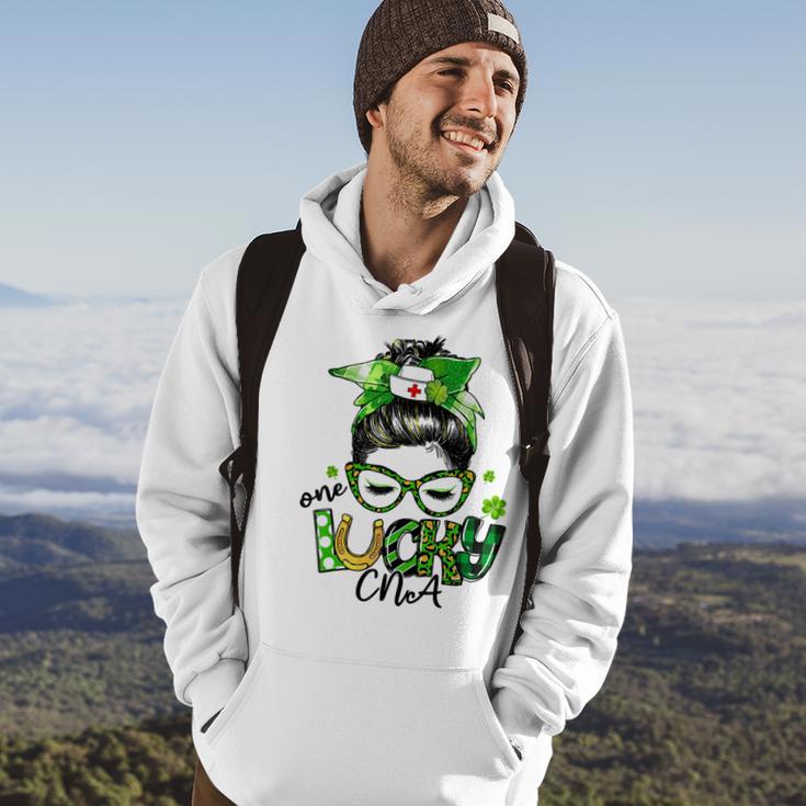 One Lucky Cna Messy Bun Shamrocks St Patricks Day Hoodie Lifestyle