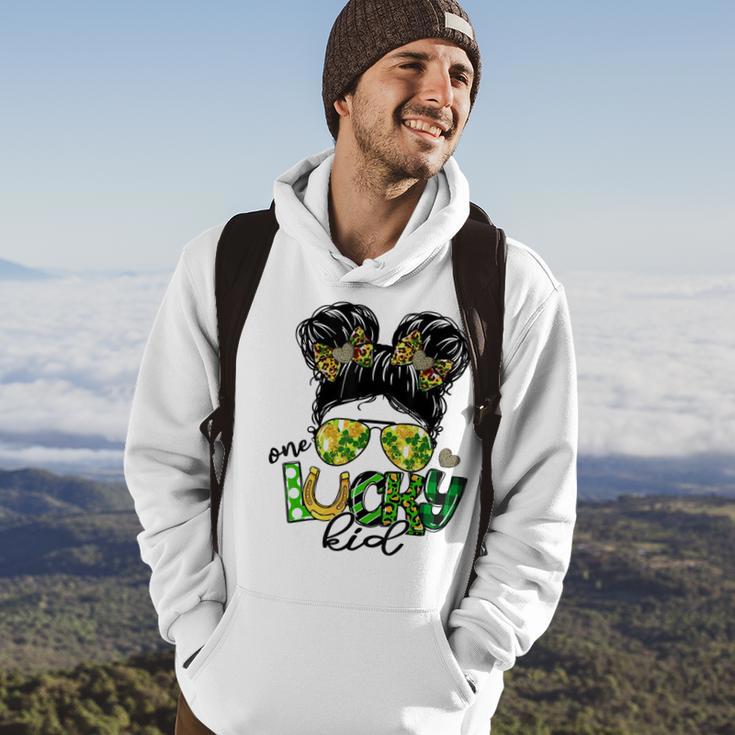 One Lucky Kid Messy Bun Shamrock St Patricks Day Hoodie Lifestyle