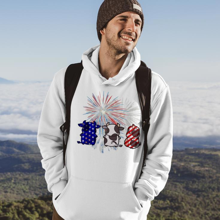 Red White Blue Cow Fireworks Patriotic 4Th Of July Hoodie Lifestyle