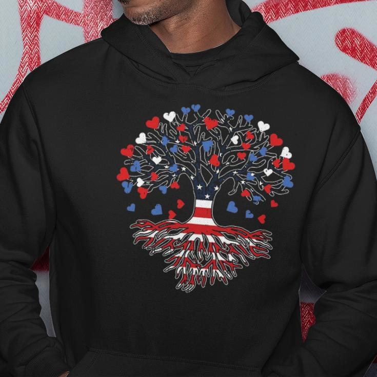 American Tree 4Th Of July Usa Flag Hearts Roots Patriotic Hoodie Unique Gifts