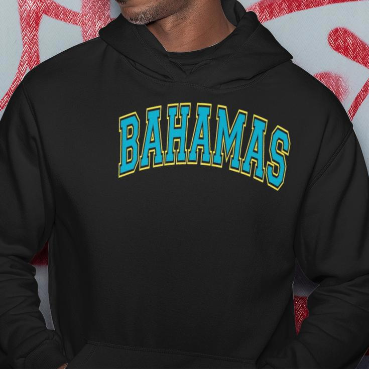 Bahamas Varsity Style Teal Text With Yellow Outline Hoodie Unique Gifts