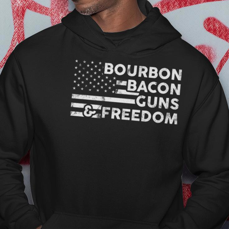 Bourbon Bacon Guns & Freedom 4Th Of July Patriotic Usa Flag Hoodie Unique Gifts