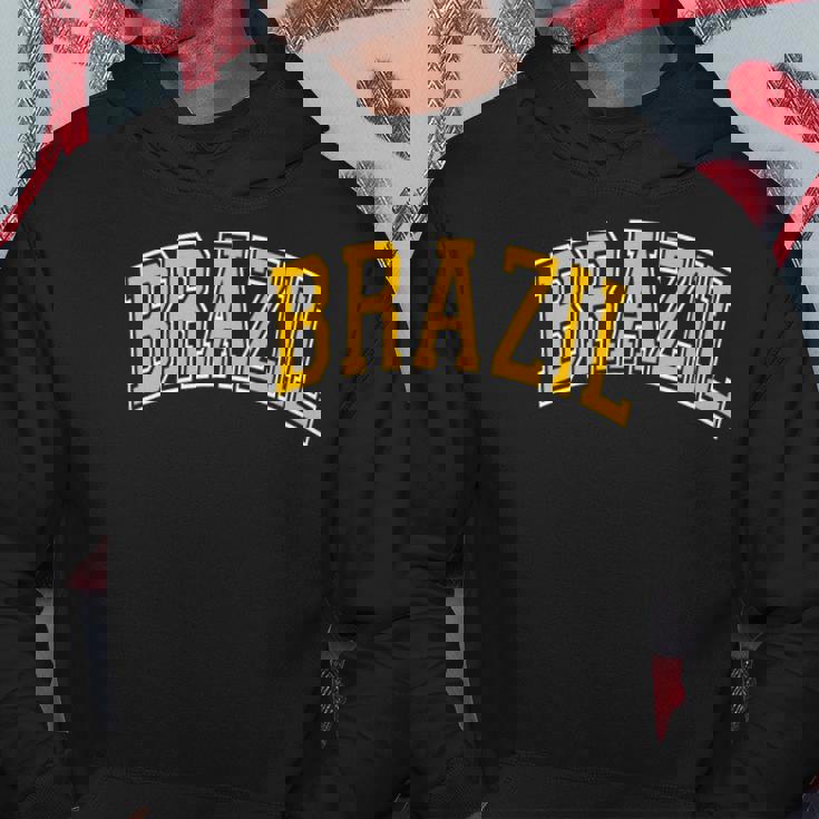 Brazil Varsity Style Amber Text Hoodie Unique Gifts