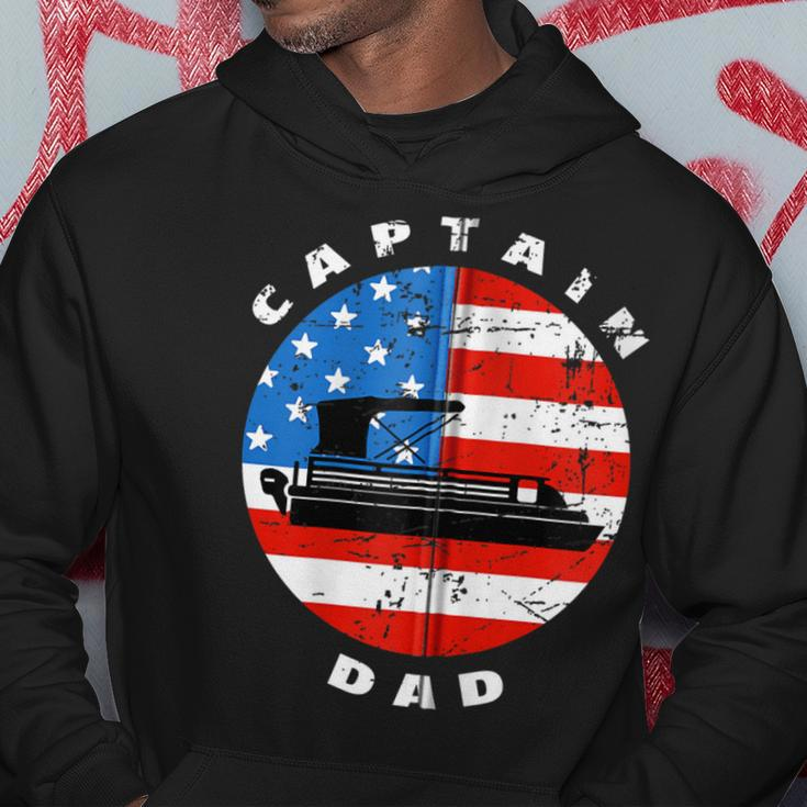 Captain Dad Pontoon Boat Retro Us Flag 4Th Of July Boating Zip Hoodie Funny Gifts