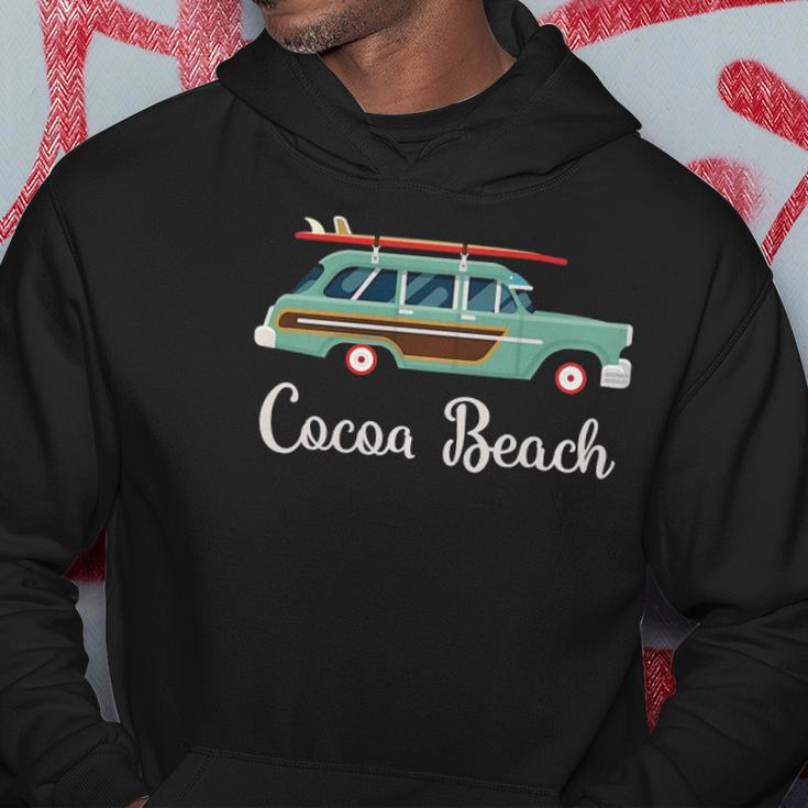 Cocoa Beach Fl Retro Surf Wagon Souvenir Graphic Hoodie Unique Gifts