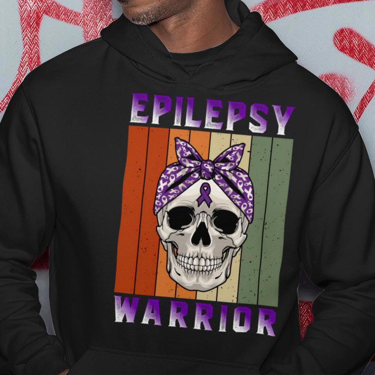 Epilepsy Warrior Skull Women Vintage Purple Ribbon Epilepsy Epilepsy Awareness Hoodie Funny Gifts