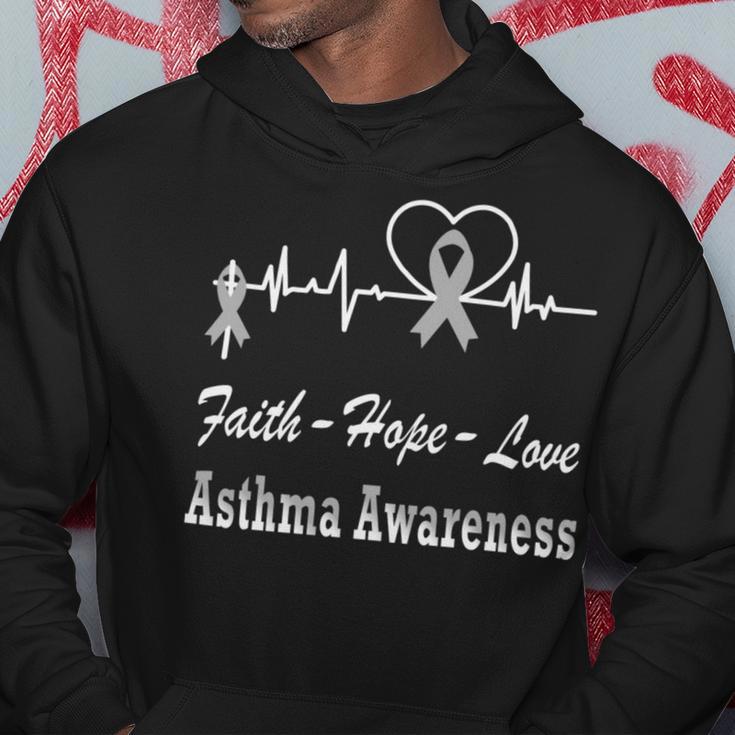 Faith Hope Love Asthma Awareness Heartbeat Christian Cross Grey Ribbon Asthma Asthma Awareness Hoodie Funny Gifts