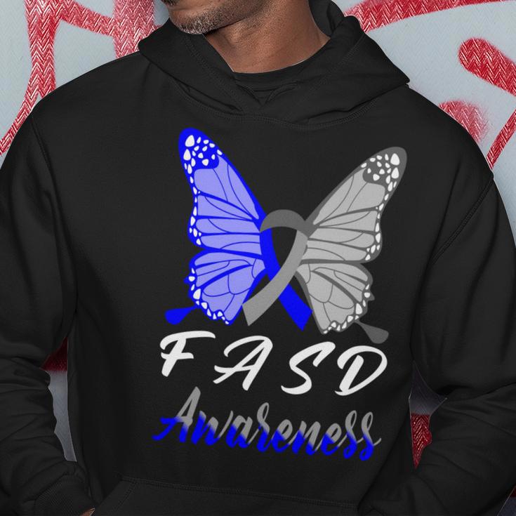 Fasd Awareness Butterfly Blue And Grey Ribbon Fetal Alcohol Spectrum Disorder Fetal Alcohol Spectrum Disorder Awareness Hoodie Funny Gifts