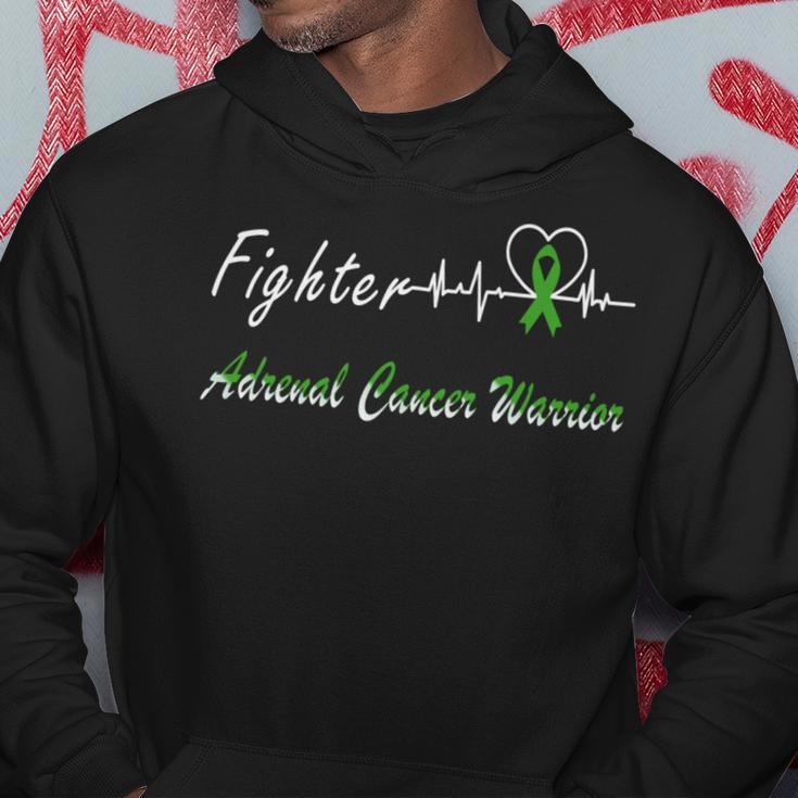 Fighter Adrenal Cancer Warrior Heartbeat Green Ribbon Adrenal Cancer Adrenal Cancer Awareness Hoodie Funny Gifts