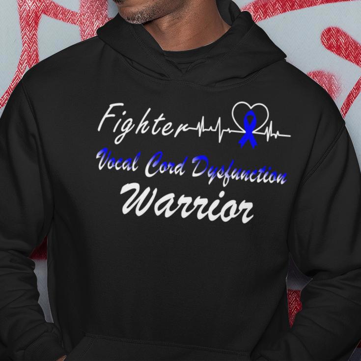 Fighter Vocal Cord Dysfunction Warrior Heartbeat Blue Ribbon Vcd Vocal Cord Dysfunction Awareness Hoodie Funny Gifts