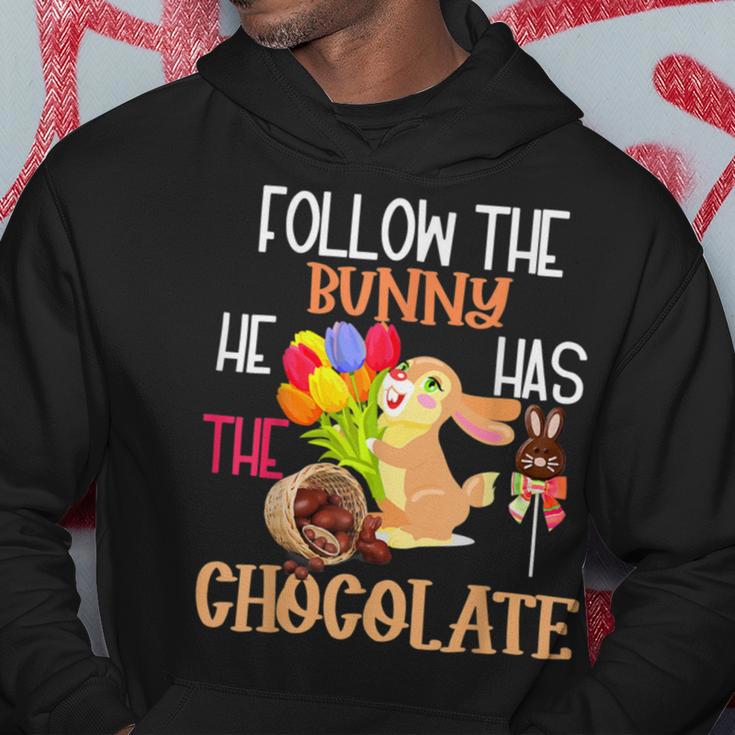 Follow The Bunny He Has Chocolate Hoodie Funny Gifts