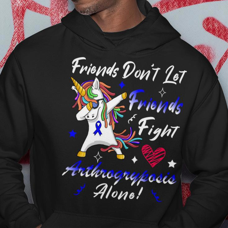 Friends Dont Let Friends Fight Arthrogryposis Alone Unicorn Blue Ribbon Arthrogryposis Arthrogryposis Awareness Hoodie Unique Gifts