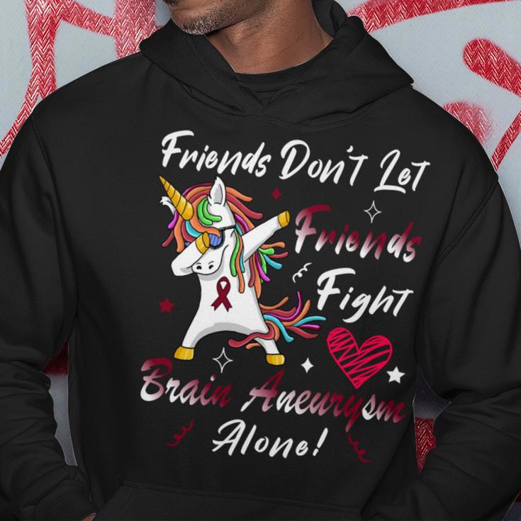 Friends Dont Let Friends Fight Brain Aneurysm Alone Unicorn Burgundy Ribbon Brain Aneurysm Bpd Brain Aneurysm V2 Hoodie Funny Gifts