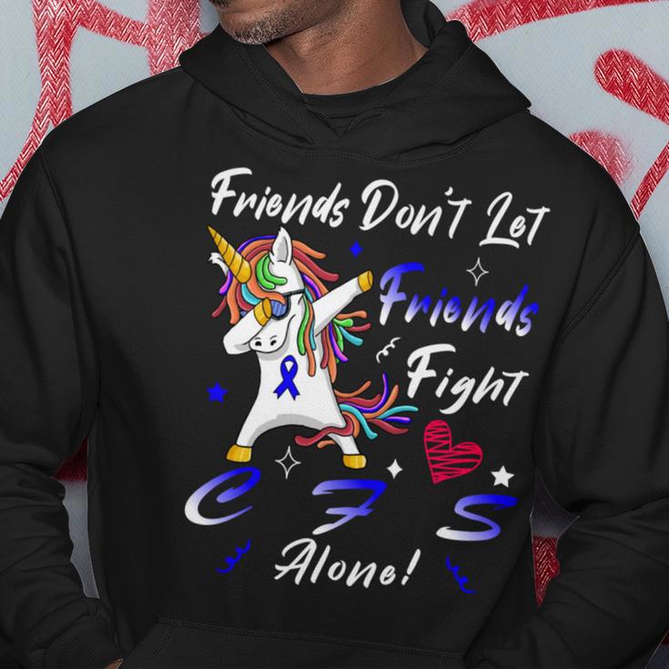 Friends Dont Let Friends Fight Chronic Fatigue Syndrome Cfs Alone Unicorn Blue Ribbon Chronic Fatigue Syndrome Support Cfs Awareness V2 Hoodie Funny Gifts