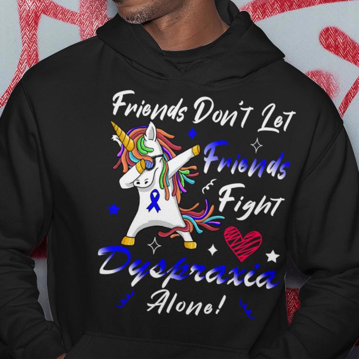 Friends Dont Let Friends Fight Dyspraxia Alone Blue Ribbon Unicorn Dyspraxia Dyspraxia Awareness Hoodie Funny Gifts