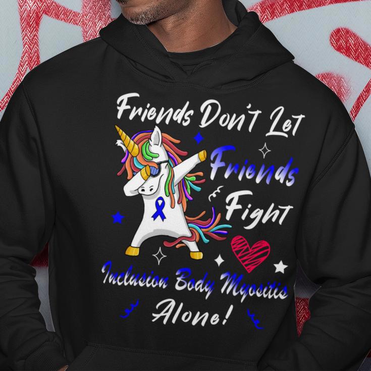 Friends Dont Let Friends Fight Ibm Alone Unicorn Blue Ribbon Inclusion Body Myositis Inclusion Body Myositis Awareness Hoodie Funny Gifts