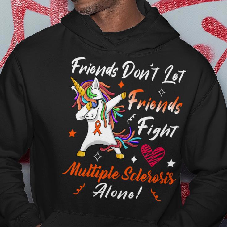 Friends Dont Let Friends Fight Multiple Sclerosis Alone Unicorn Orange Ribbon Multiple Sclerosis Multiple Sclerosis Awareness Hoodie Funny Gifts