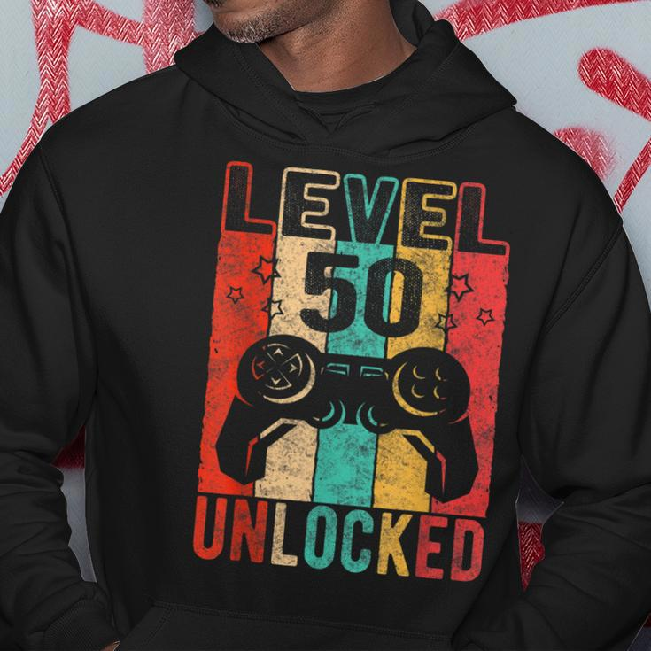 Fun 50Th Birthday Level 50 Unlocked Retro Graphic Birthday Hoodie Funny Gifts