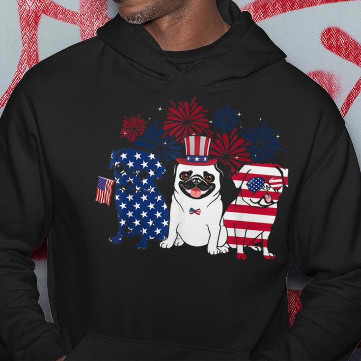 Happy 4Th July Three Blue White Pug And Red Hoodie Funny Gifts