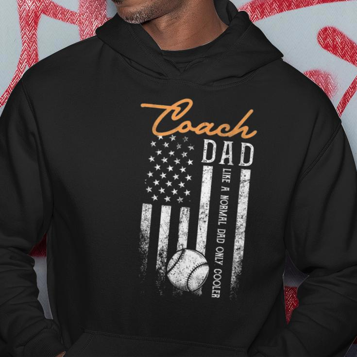 Mens Baseball Coach Dad Like A Normal Dad Only Cooler Usa Flag Hoodie Unique Gifts