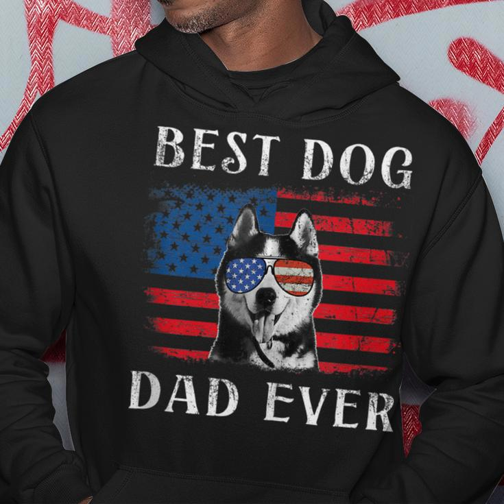 Mens Best Dog Dad Ever Husky American Flag 4Th Of July Hoodie Funny Gifts