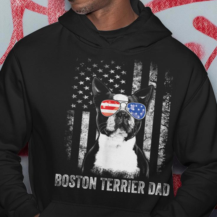 Mens Boston Terrier Dad American Flag 4Th Of July Dog Fathers Day Hoodie Funny Gifts