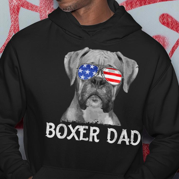 Mens Boxer Dad American Flag Patriotic Dog Lover 4Th Of July Hoodie Funny Gifts