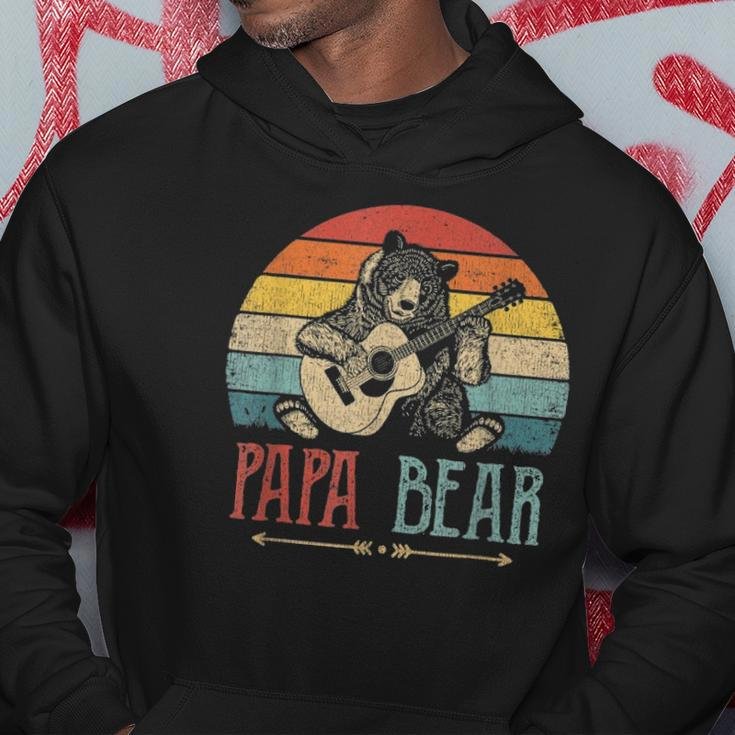 Mens Cute Papa Bear Vintage Fathers Day Retro Dad Guitar Hoodie Unique Gifts