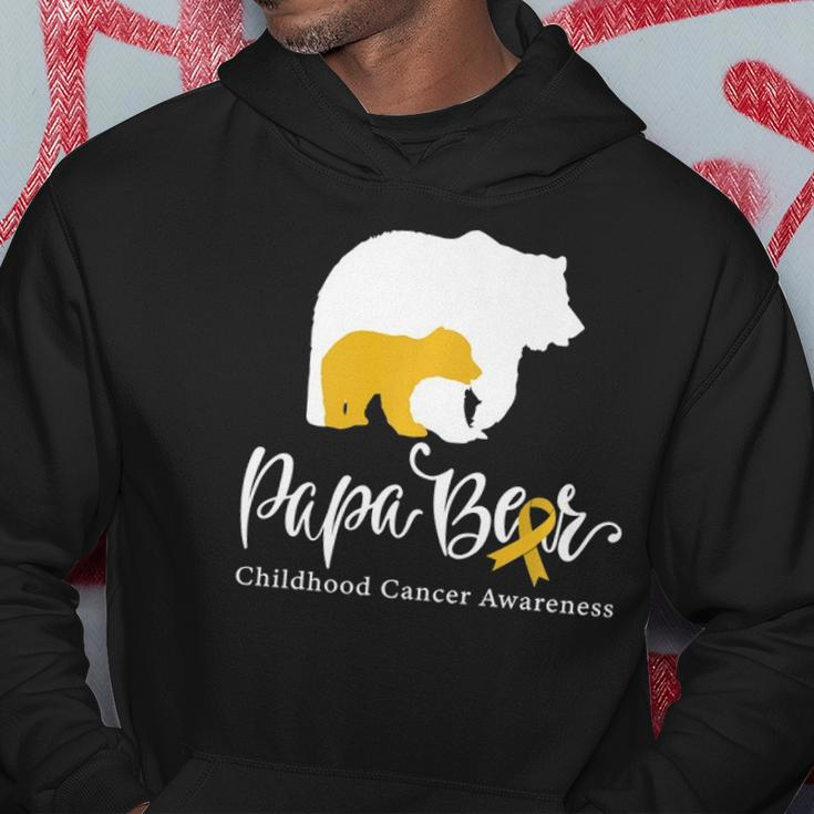 Mens Papa Bear Gold Ribbon Childhood Cancer Awareness Hoodie Unique Gifts