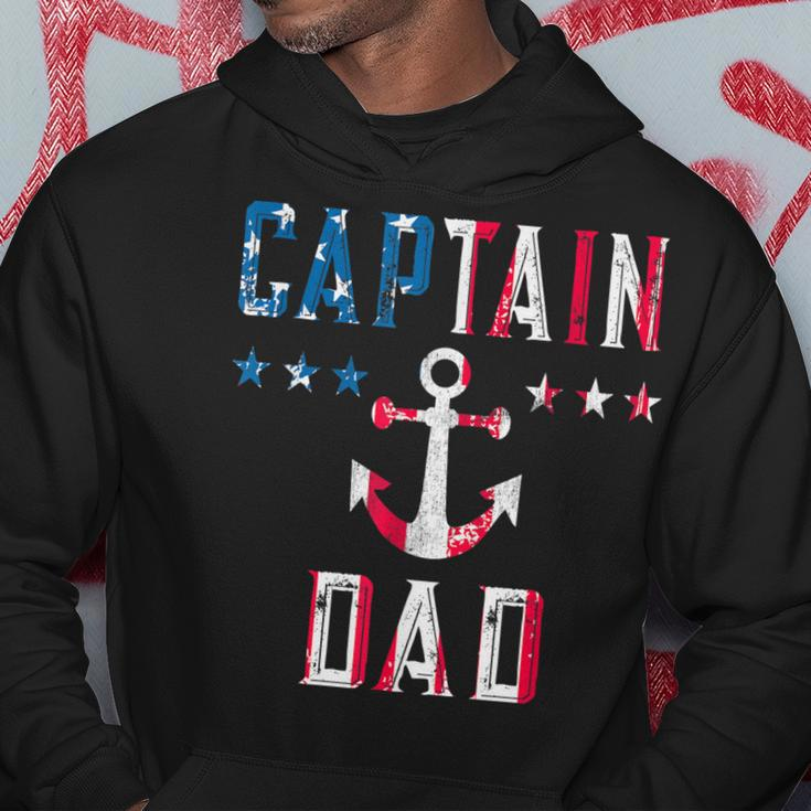 Mens Patriotic Captain Dad American Flag Boat Owner 4Th Of July Hoodie Funny Gifts