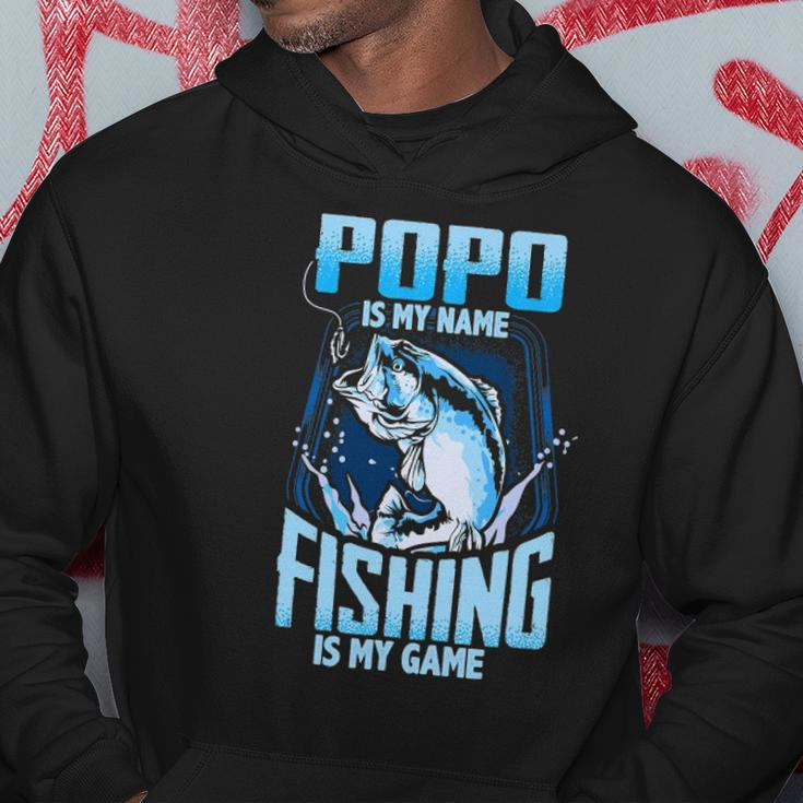 Mens Popo Is My Name Fishing Is My Game Fathers Day Gifts Hoodie Unique Gifts