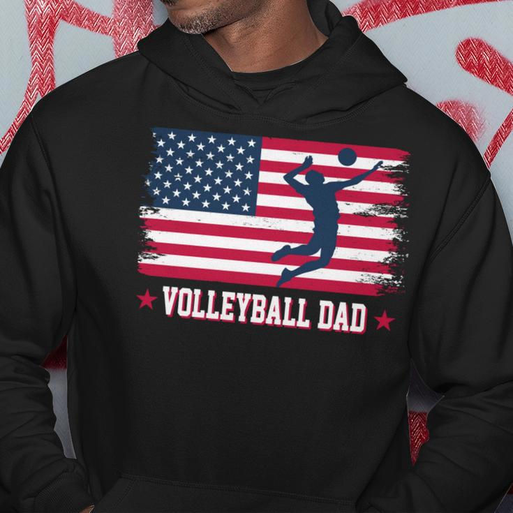 Mens Proud Volleyball Dad American Flag 4Th Of July Freedom Hoodie Funny Gifts