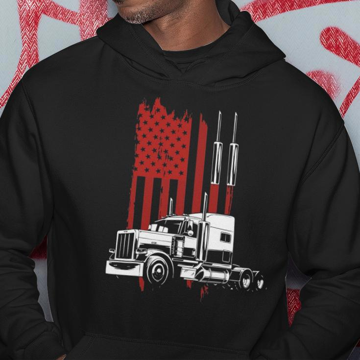 Mens Trucker American Flag Patriotic Truck Driver 4Th Of July Hoodie Unique Gifts