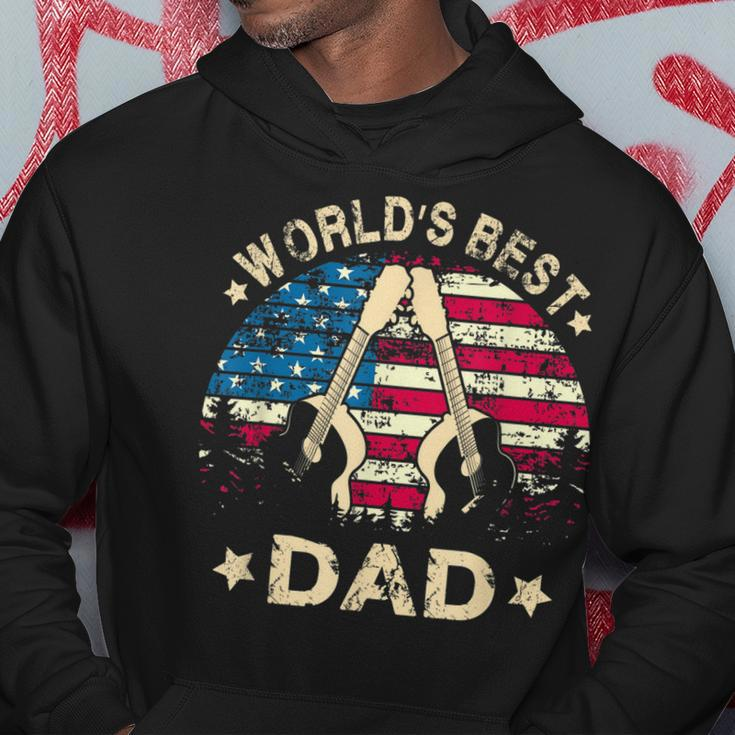 Mens Worlds Best Guitar Dad4Th Of July American Flag Hoodie Funny Gifts