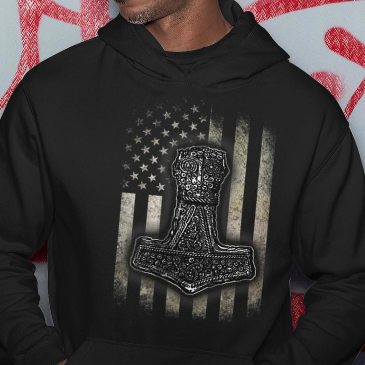 Mjolnir Hammer - Two-Sided American Viking Flag Hoodie Personalized Gifts