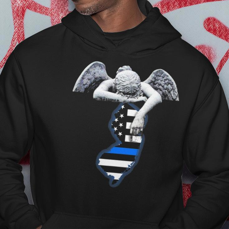 New Jersey Thin Blue Line Flag And Angel For Law Enforcement Hoodie Unique Gifts