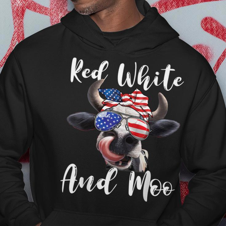Red White And Moo Cow Messy Bun Usa Flag 4Th Of July Hoodie Funny Gifts