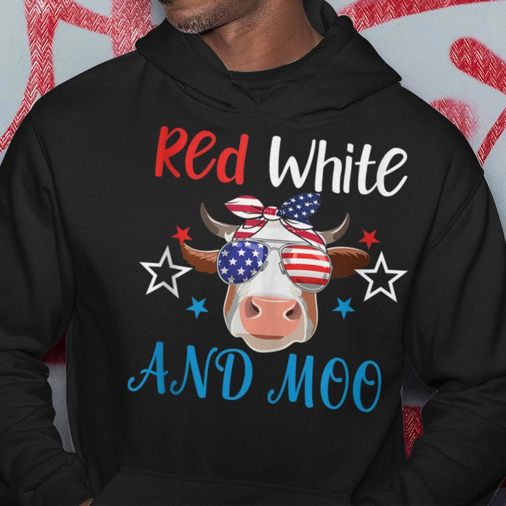 Red White And Moo Patriotic Cow Usa Flag 4Th Of July Farmer Hoodie Funny Gifts