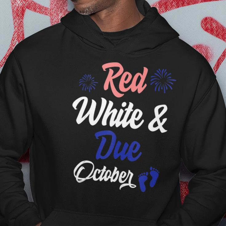 Red White Due October 4Th Of July Pregnancy Announcement Hoodie Unique Gifts