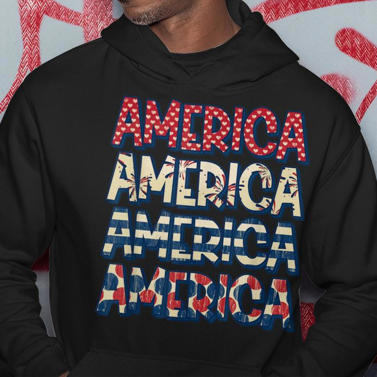 Retro Vintage America Red Blue And White 4Th July Patriotic Hoodie Funny Gifts