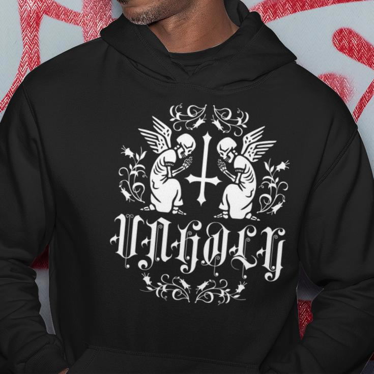 Unholy Praying Skeletons With Inverted Upside Down Cross Hoodie Unique Gifts
